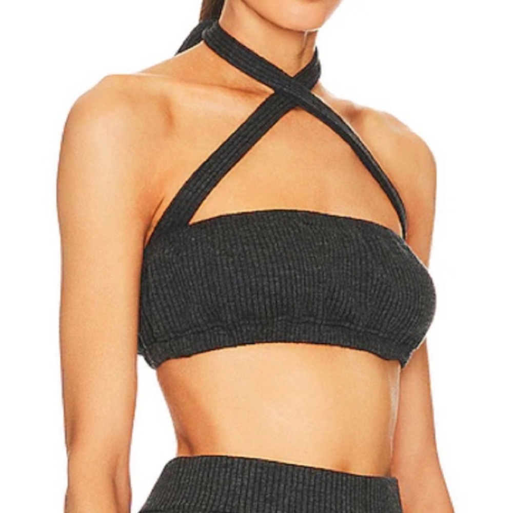 Dark Gray Tie Halter Top Bra